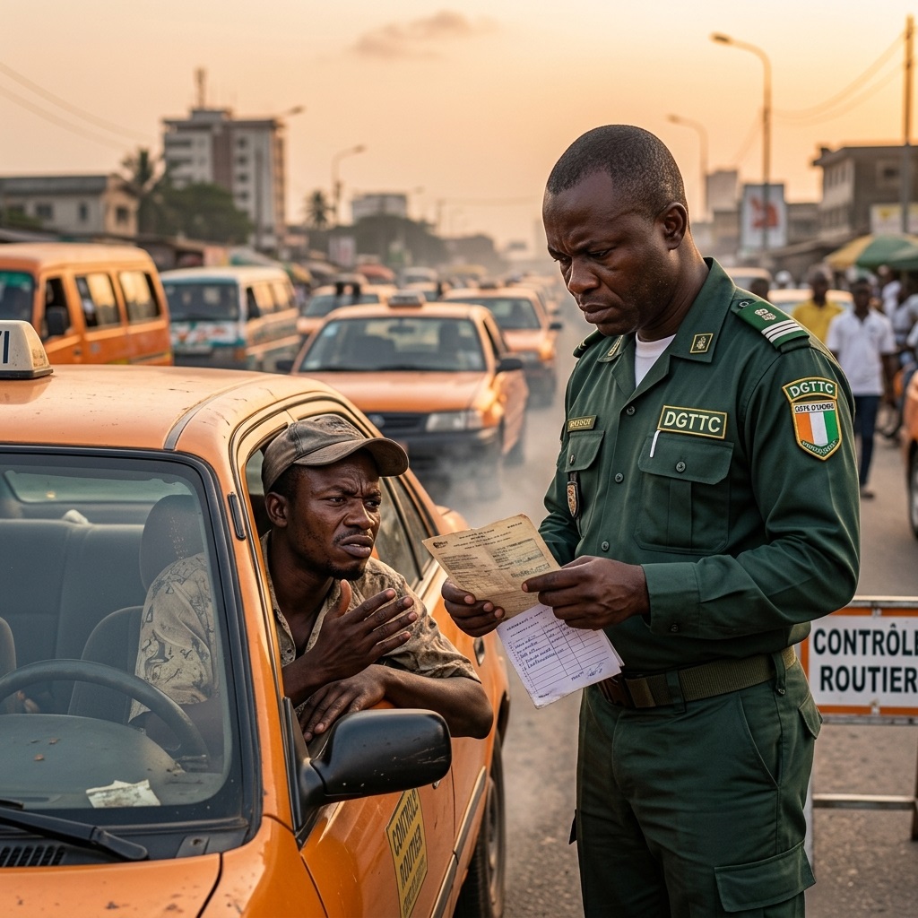 Agent DGTTC scannant le QR code d'un taxi à Abidjan